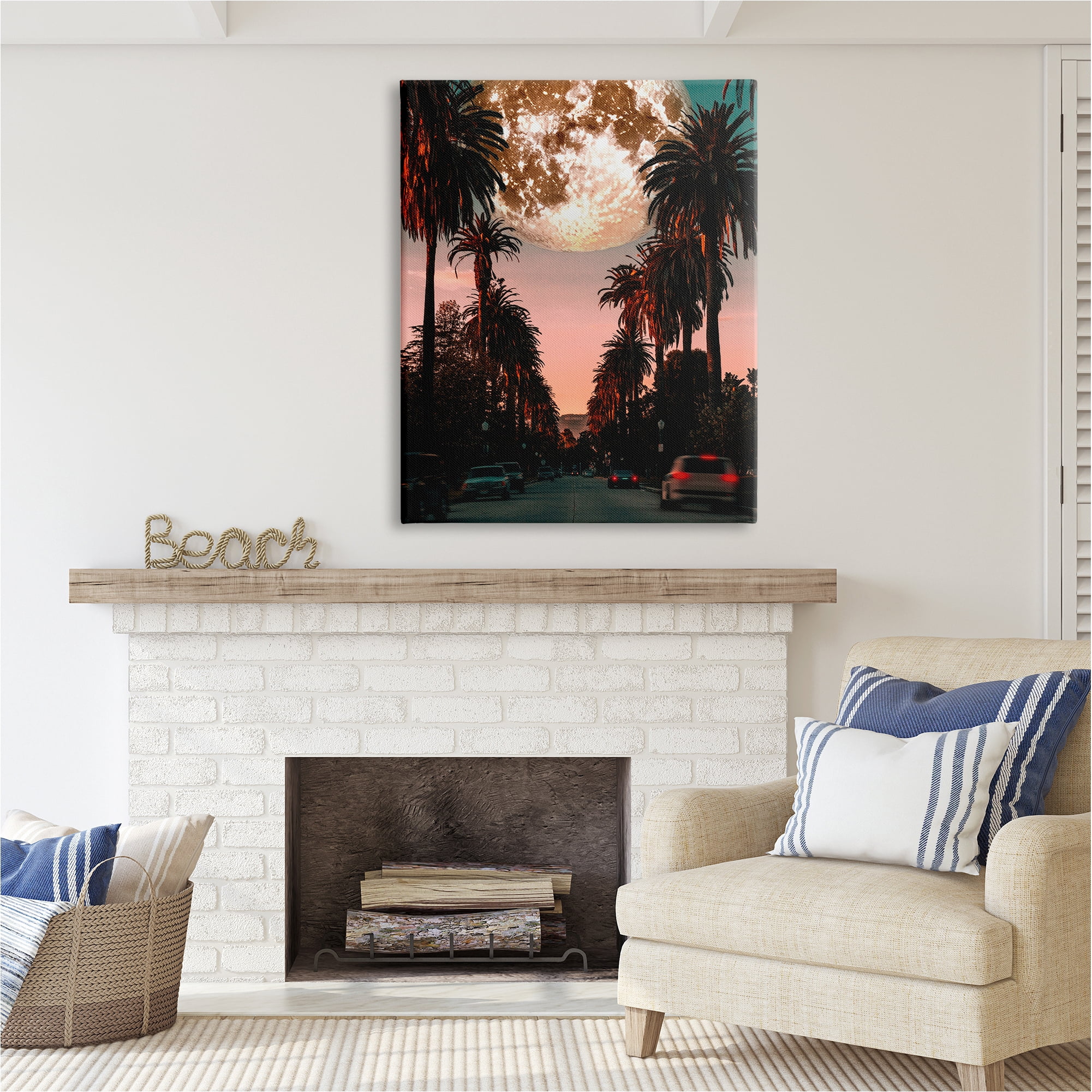 Stupell Industries Tropical Moon Sunset Botanical & Floral Painting Gallery Wrapped Canvas Art Print Wall Art, 36 x 48