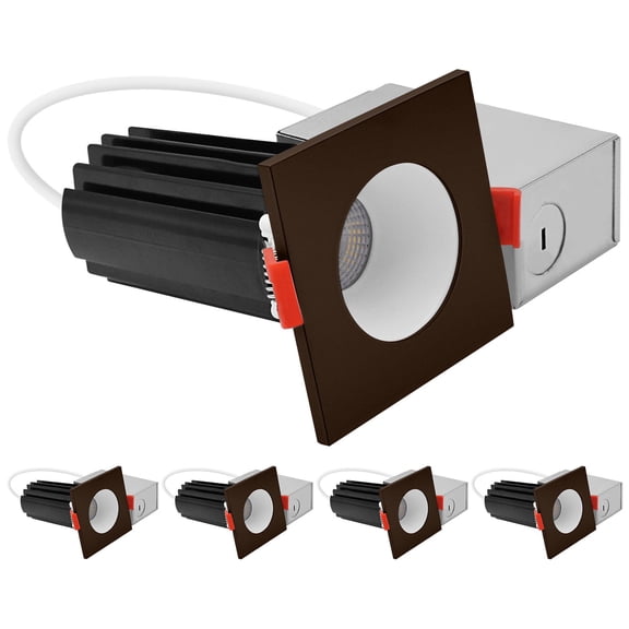 LUXRITE 2 In. LED Recessed Lighting, Round White & Square Bronze Interchangeable Trim, 5CCT, 1000LM, 15W Dimmable 4 Pack
