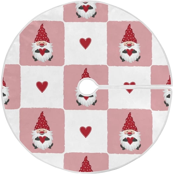 FMSHPON Valentine's Mother's Day Gnomes Hearts Xmas Christmas Tree Skirt Stand Mat for Holiday Party Decoration Indoor Outdoor 48 inches