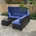 thumbnail image 7 of 6 Pieces Patio Furniture Sets Daybed with Retractable Canopy, Outdoor Rattan Sectional Sofa Set, Wicker Patio Seating Chairs with Adjustable Backrest for Backyard,Garden,Poolside (Blue+Brown), 7 of 7