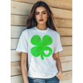 thumbnail image 1 of Women's St. Patrick's Day Four Leaf Clover Love Cartoon Print T-Shirt Fashion Short Sleeve Round-Neck Slm Fit Tops Summer Casual Streetwear, 1 of 6