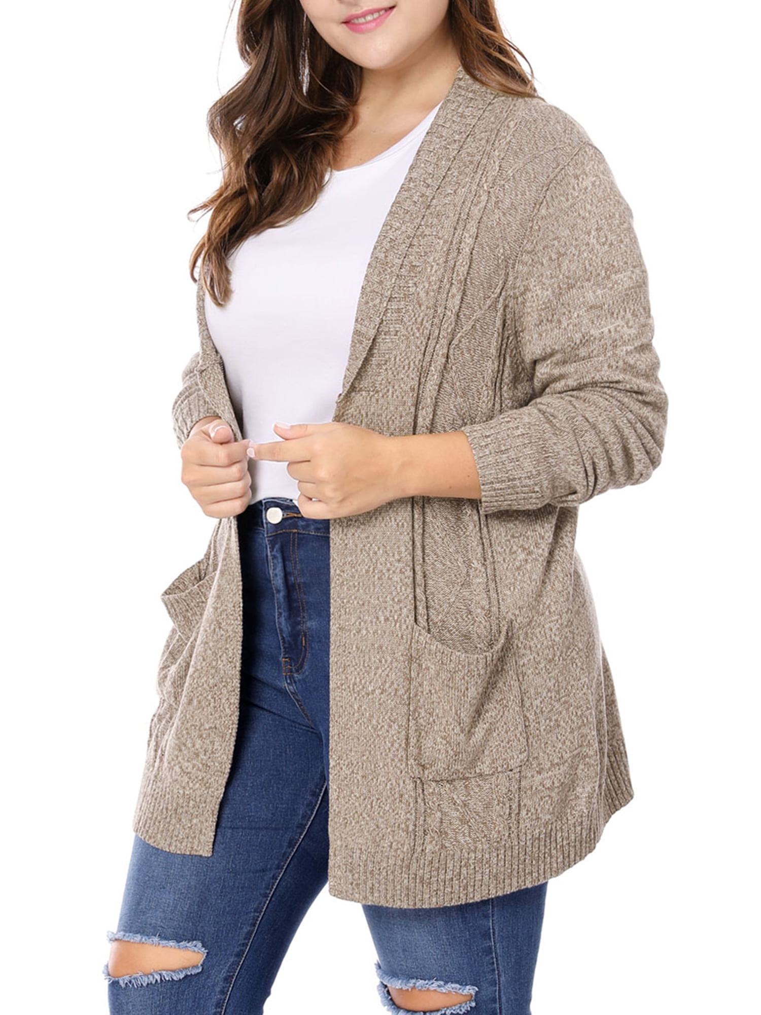 Unique Bargains - Women's Plus Size Shawl Collar Open Front Sweater