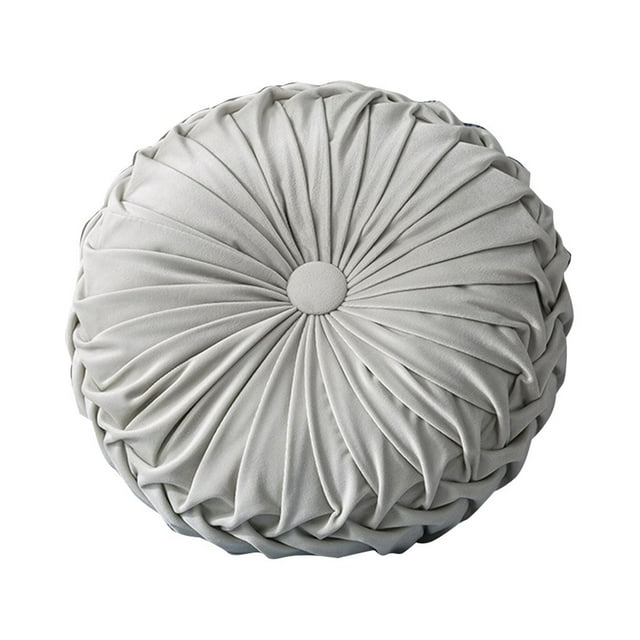 Bewildely Almohada de calabaza redonda plisada de terciopelo, cojín de sofá, almohada de suelo, decoración del hogar Decoración del hogar gris claro