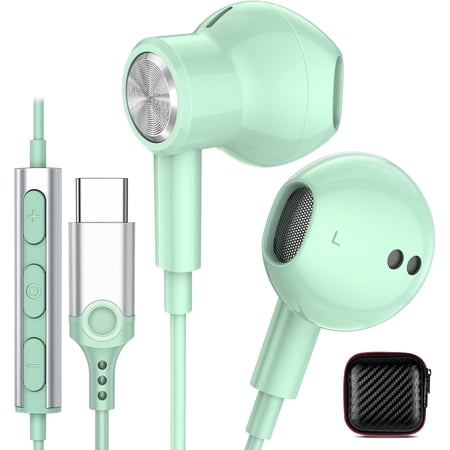 Wired Headphones USB C Earbuds for iPhone 17 Air 16 Plus 16e 15,Girls Women USBC Earphones Corded Type C Port Headset Ear Buds for Google Pixe 10 for Samsung Galaxy S25 S24 Mint