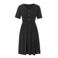 thumbnail image 3 of Heliisoer Robe pour Femme, Liquidation Mode d'Été Robes pour Femmes Été Uni Décontracté Col en V Manches Courtes Bouton Vacances Plage Robe Courte, 3 of 4