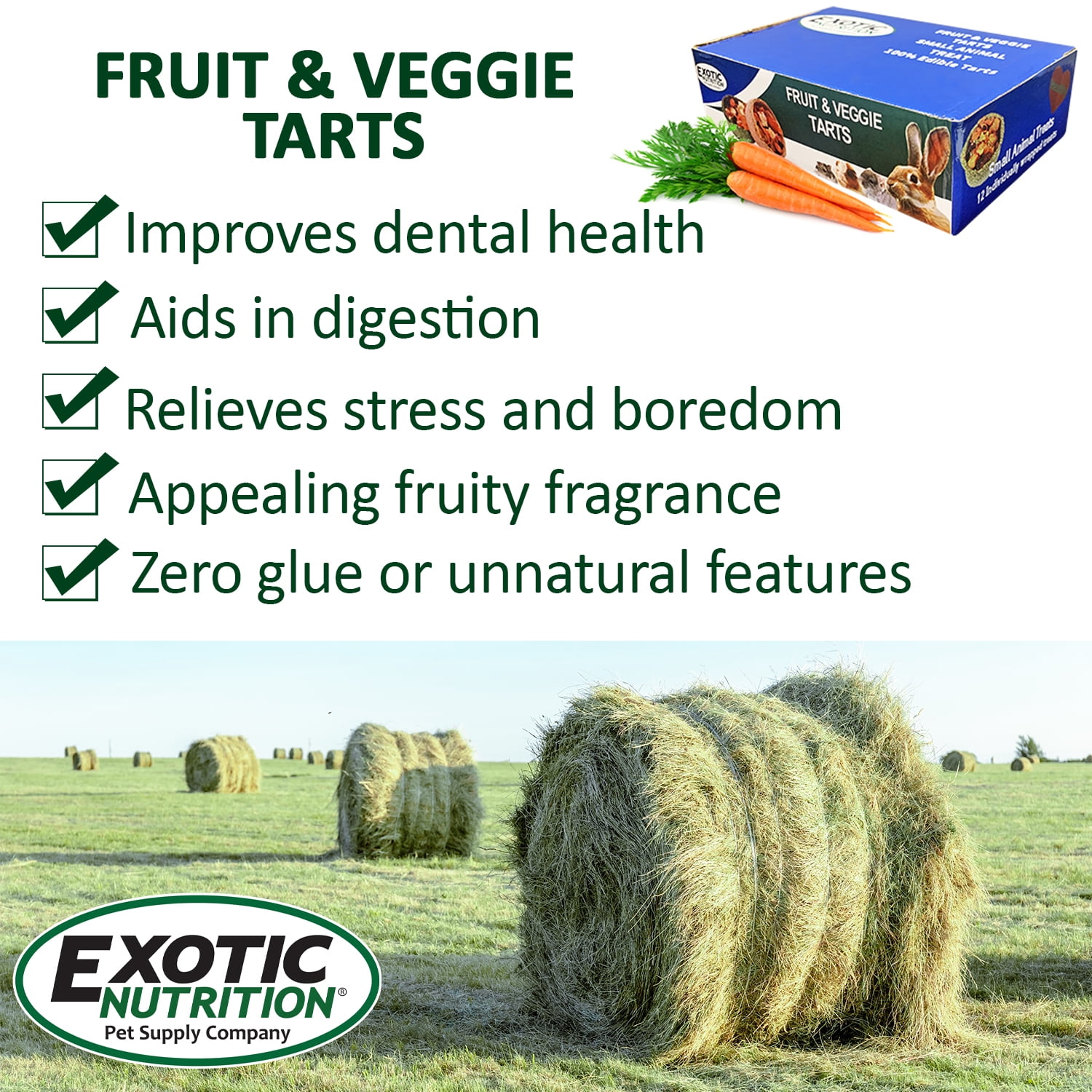 Exotic Nutrition Fruit & Veggie Tarts (12pk) - Delicious Healthy Treat for Guinea Pigs, Chinchillas, Rabbits, and Small Animals