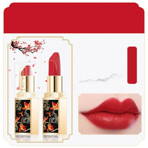 Ruifaya Kit de lápiz labial de estilo chino mate aterciopelado para mujer, regalo, colorete resistente al agua