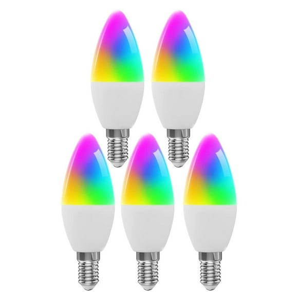 WiFi Smart Bulb RGB+WW+CW LED Candle Bulbs E14 Chandelier Light Bulbs SmartLife APP Remote Control Compatible with Alexa Google Home Voice Control Dimmable 3000K-6000K 4W(40W Equivalent)