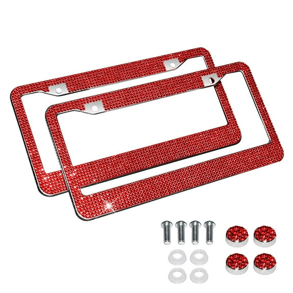 eing Car License Plate Frames Bling Crystal Diamonds Car Exterior Accessory for Women Girls,2pcs - Red