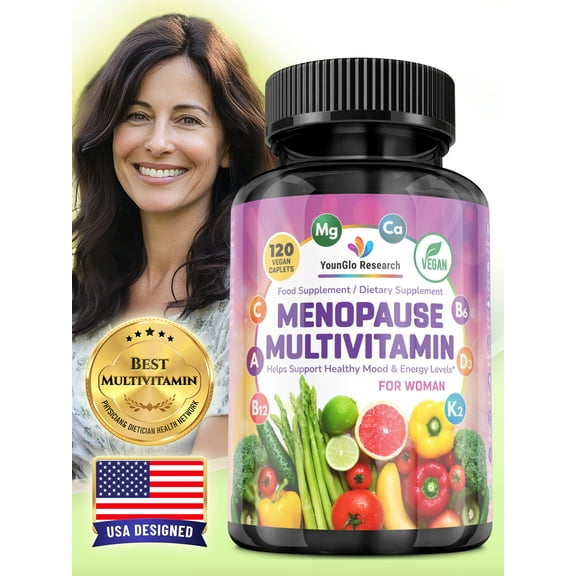 Menopause Supplement, Relief, Support, Wellness, Vitamins, 120 Multivitamins, Vegan, Non-GMO, Gluten Free, Advanced Patented Formulation by YounGlo Research