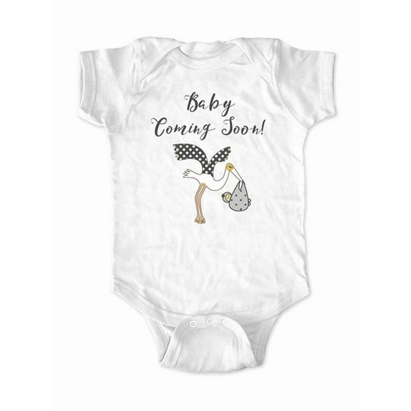 Baby Coming Soon Stork Design - surprise baby birth pregnancy announcement - White Newborn (0-3 Mos) Size Unisex Baby Bodysuit