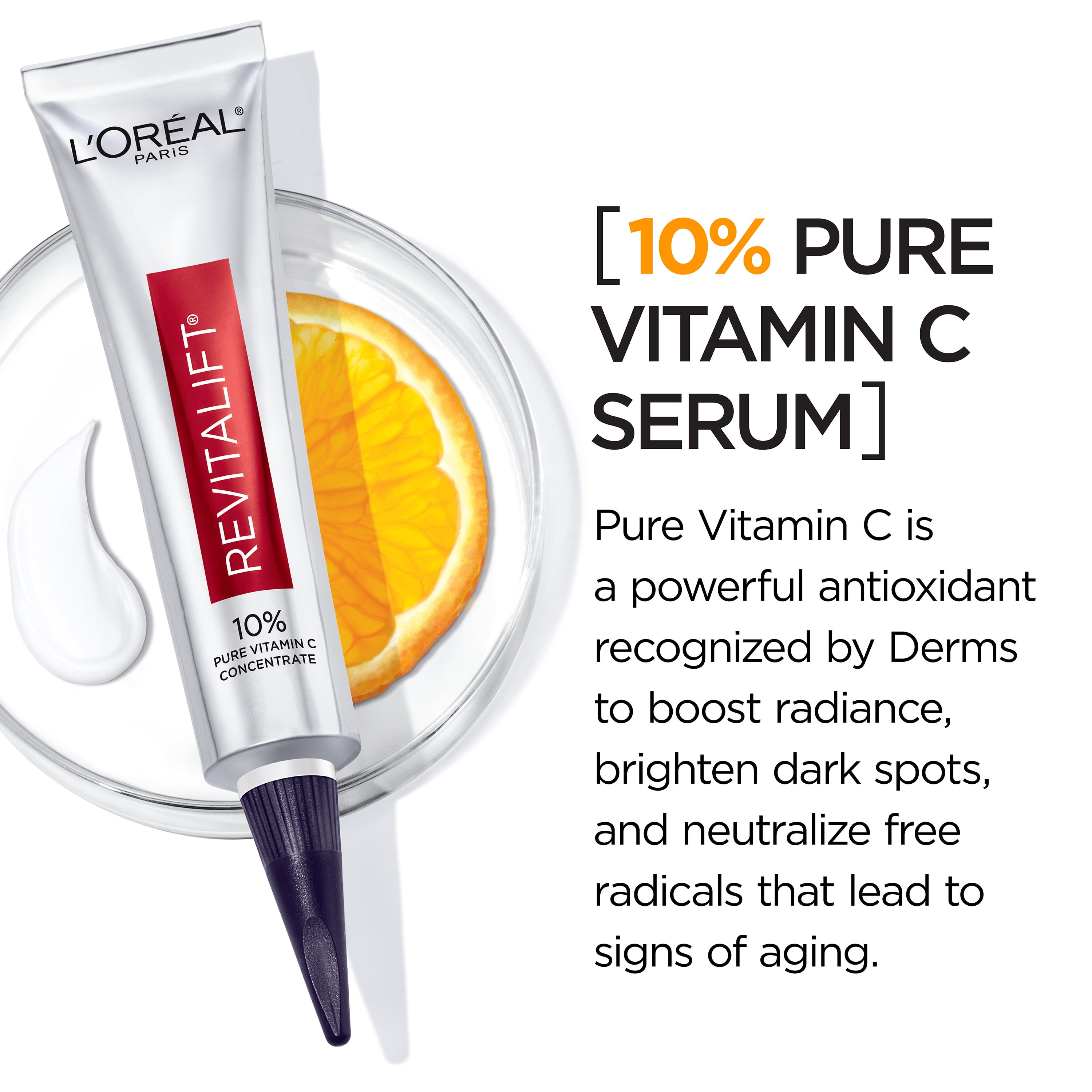 L'Oreal Paris Revitalift Derm Intensives 10 Percent Pure Vitamin C Serum, Paraben Free, 1 fl oz