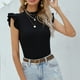 thumbnail image 2 of Top De Manga Corta De Punto para Mujer, Cuello Medio Alto, Color Puro, Ajustado, Elegante, Jersey De Verano, Top Negro S, 2 of 8