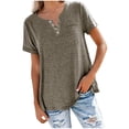 thumbnail image 5 of SDNall Summer T-Shirt for Women Loose Fit Fashion Stripe Print V-Neck Button Short Sleeve Loose T-Shirt (Dark Gray,Sizes:S-3XL), 5 of 7