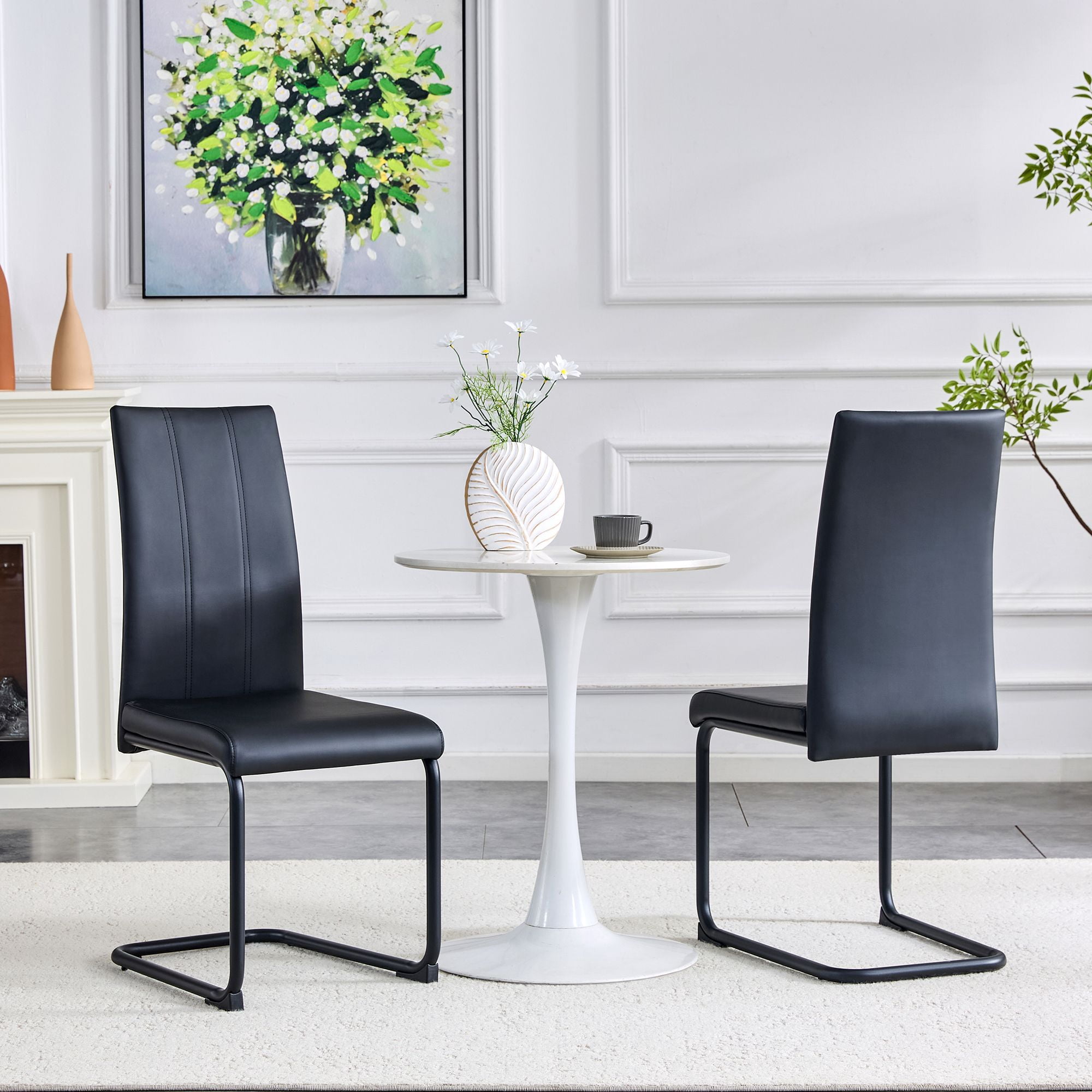 Black PU Dining Chairs - 2 Pack Modern Kitchen Side Chairs with Metal Legs, High-Back Seating for Dining Room, Living Room & Office