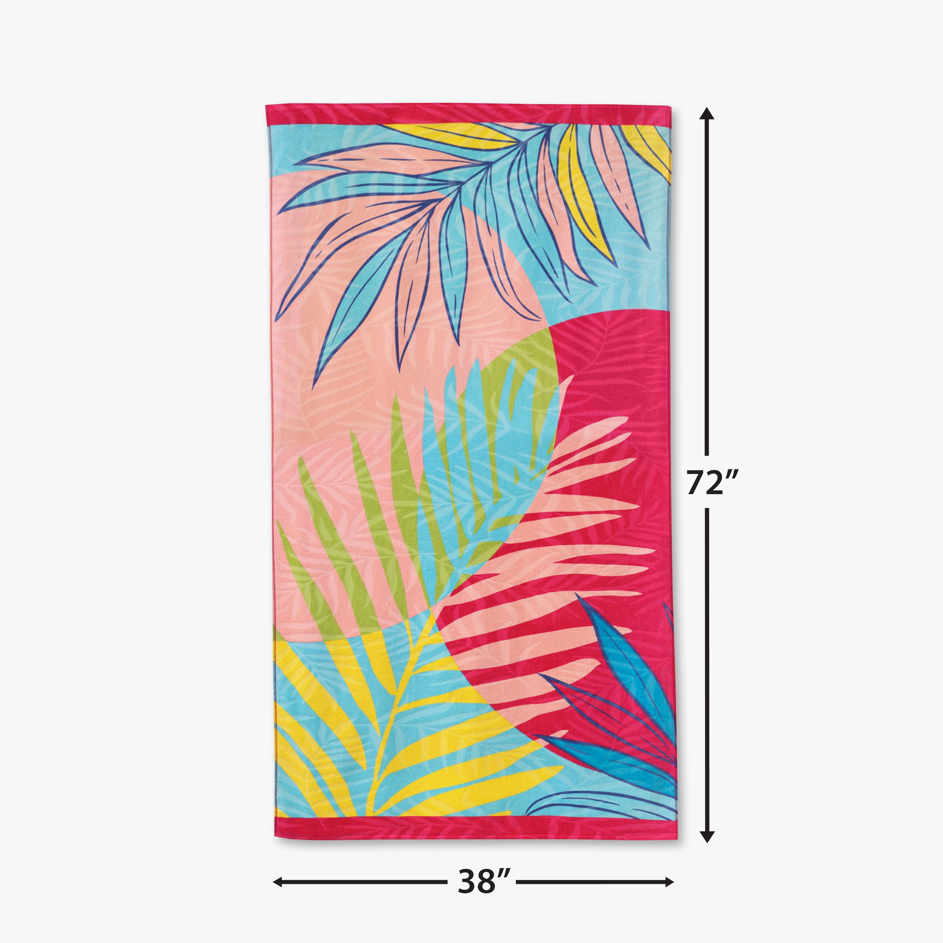 Better Homes & Gardens Oversized Printed Palm Coral 100% Cotton Velour Beach Towel, 38” x 72"