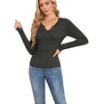 thumbnail image 2 of Women'S Ribbed Deep V-Neck Wrap Style Long Sleeve T-Shirt Casual Basic Stretch Top Gray M, 2 of 7