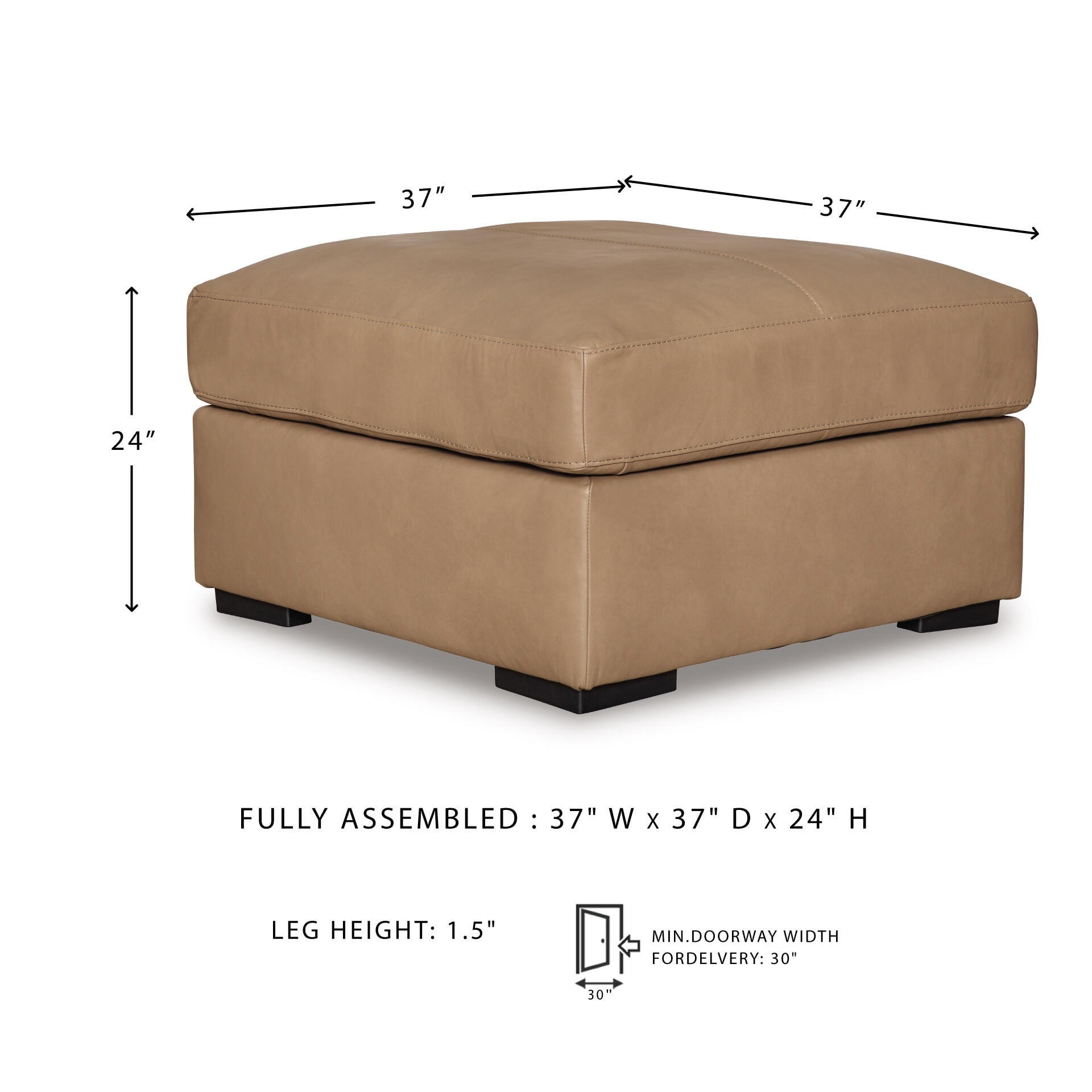 Signature Design by Ashley Bandon Oversized Accent Ottoman, Top Grain Leather Cushion, Toffee