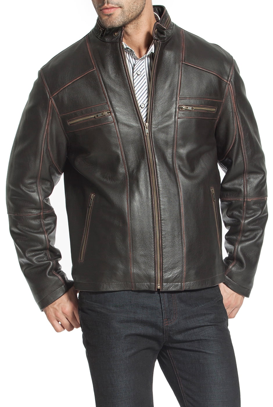 BGSD Men's "Michael" Cowhide Leather Motorcycle Jacket