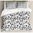 thumbnail image 1 of Asian Duvet Cover Set King Size, Monochrome Sakura Flower Silhouette Blooming Nature Illustration Spring Season Theme, Decorative 3 Piece Bedding Set with 2 Pillow Shams, Black White, by Ambesonne, 1 of 3
