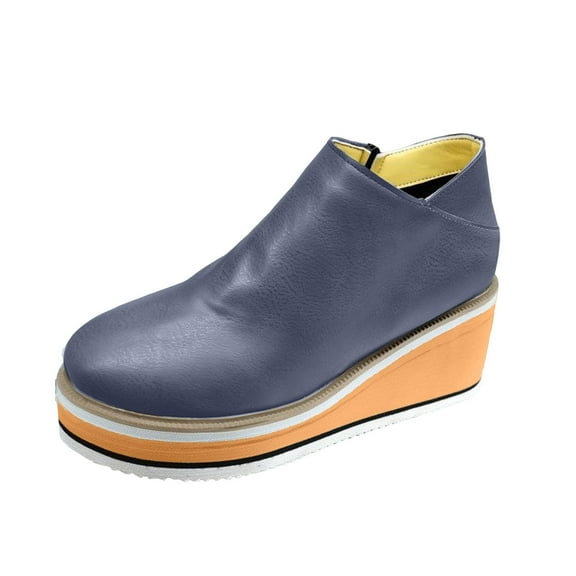Women's Wedge Ankle Boots Casual Leather Platform Fall Booties Winter Lightweight Slip On Short Dress Shoes