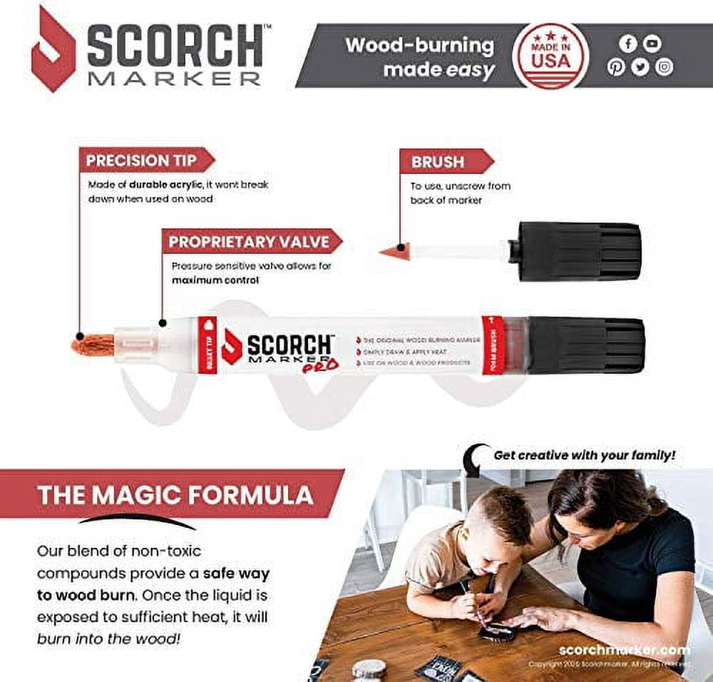 Scorch Marker Craft Bundle Wood Burning Pen Kit with 6 Wood Rounds and 2  Scorch Marker Pro (Contains Two Tips)