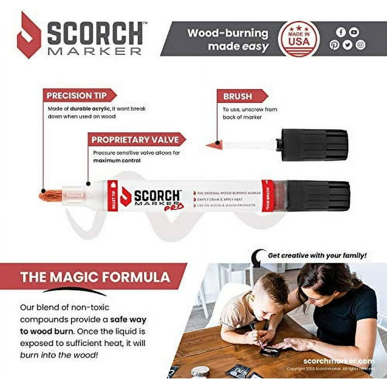 Scorch Marker Pro Original Wood Burning Marker Dual Bullet Brush Tip Made  in USA