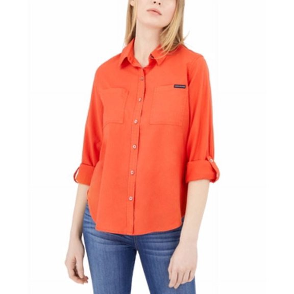 Calvin Klein Regular & Petite Jeans Utility Shirt, Orange, X-Large