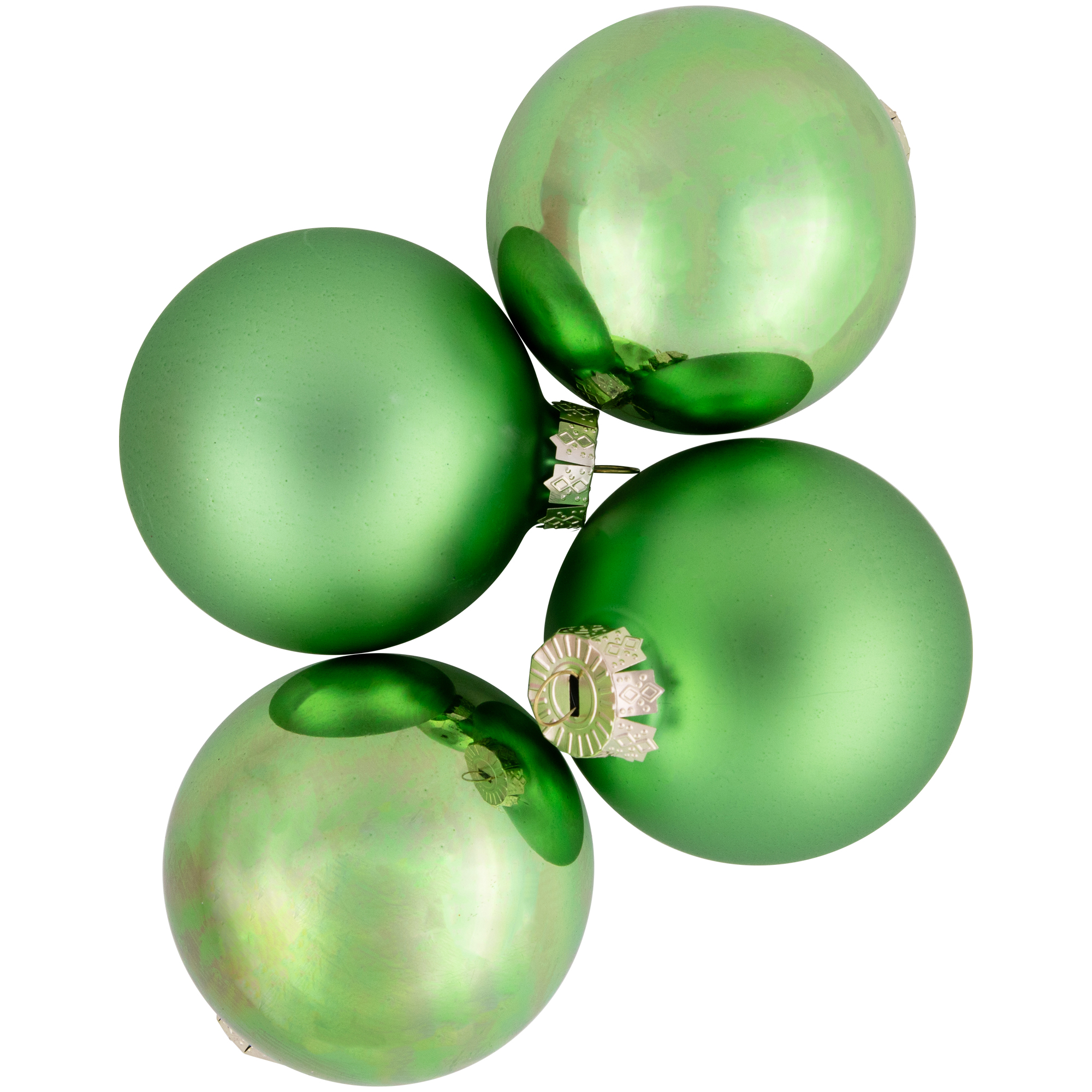 6-Piece Shiny and Matte Green Glass Ball Christmas Ornament Set 3.25" (80mm)
