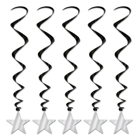 Deluxe Danglers Decorations - Pack of 30 Metallic Black & Silver Star Dizzy Dangler Hanging Party Decorations 36