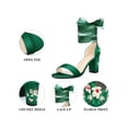 thumbnail image 3 of BLISSFUL STEP Women's Satin Floral Print Block Heel Sandals Dark Green 10, 3 of 8