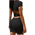 thumbnail image 1 of Pompotops Robe Mini à Manches Courtes, Col en U, Couleur Unie, Mode Sexy pour Femmes, 1 of 5