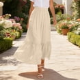 thumbnail image 4 of qolati Womens Maxi Skirt Elastic High Waist Swing Tiered A-line Summer Beach Skirts Flowy Pleated Boho Vacation Long Skirts with Pockets Khaki XXL, 4 of 8