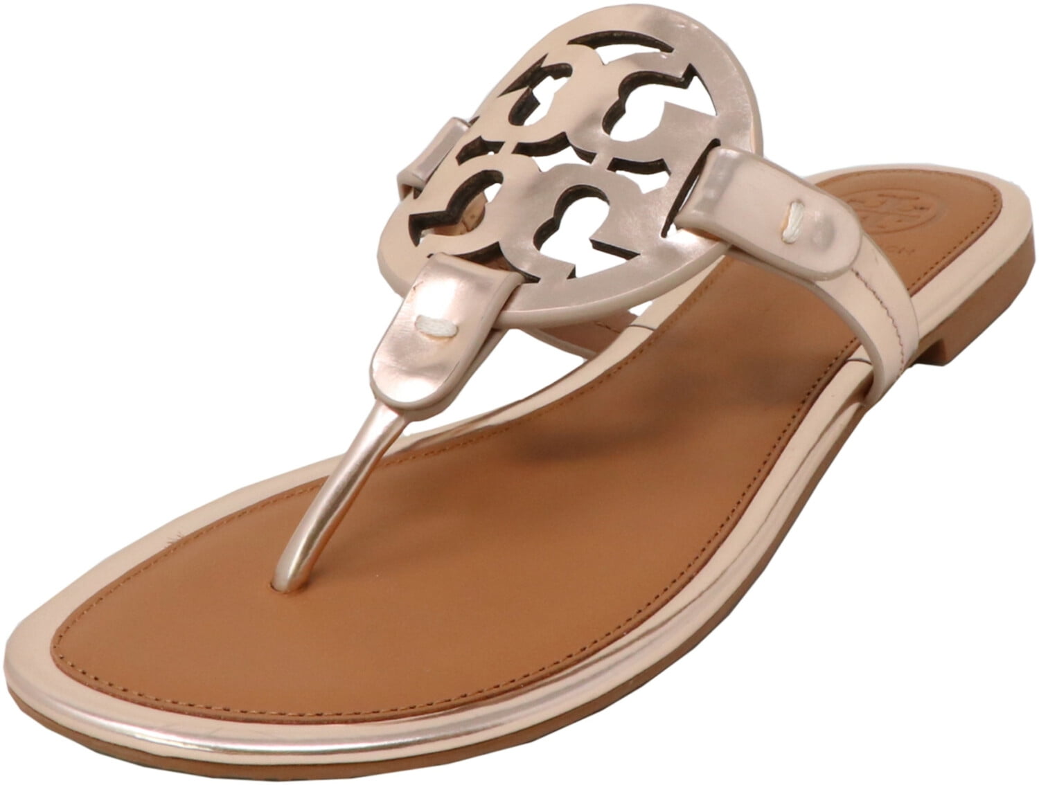 Tory Burch Women's Miller Mirror Metallic Rose Gold / Tan Leather Sandal -   