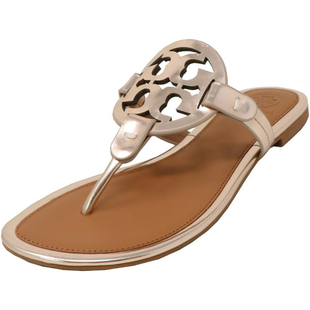 Tory Burch Women's Miller Mirror Metallic Rose Gold / Tan Leather Sandal -   