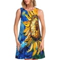 thumbnail image 1 of Easygdp vintage Starry Sunflower para Vestido Transpirable de Mujer, Vestido Suelto de Manga Corta con Pliegues y Bolsillos para el Verano, 1 of 6