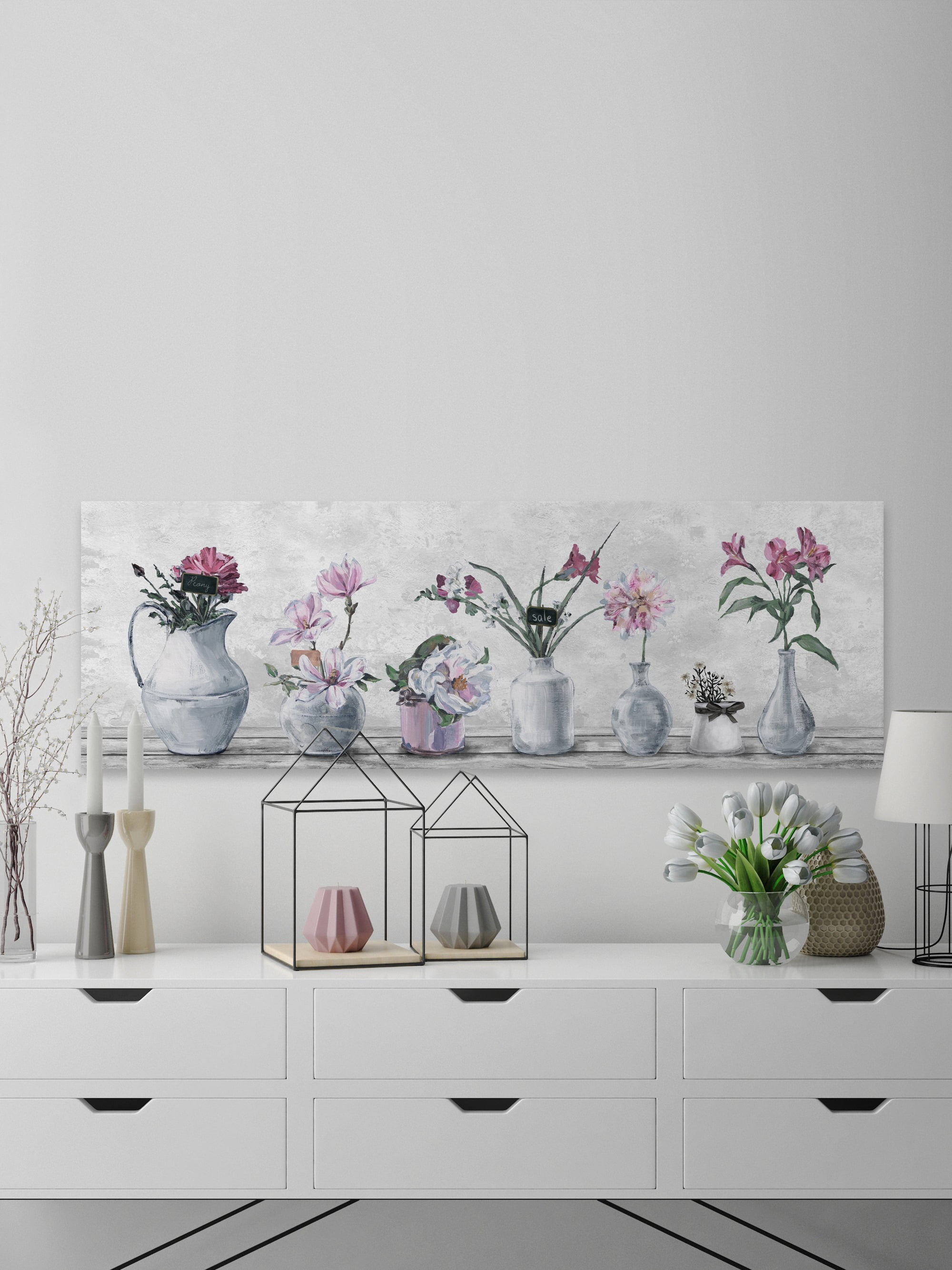 Marmont Hill Blooming Pink Flowers Canvas Wall Art, 5" x 15"