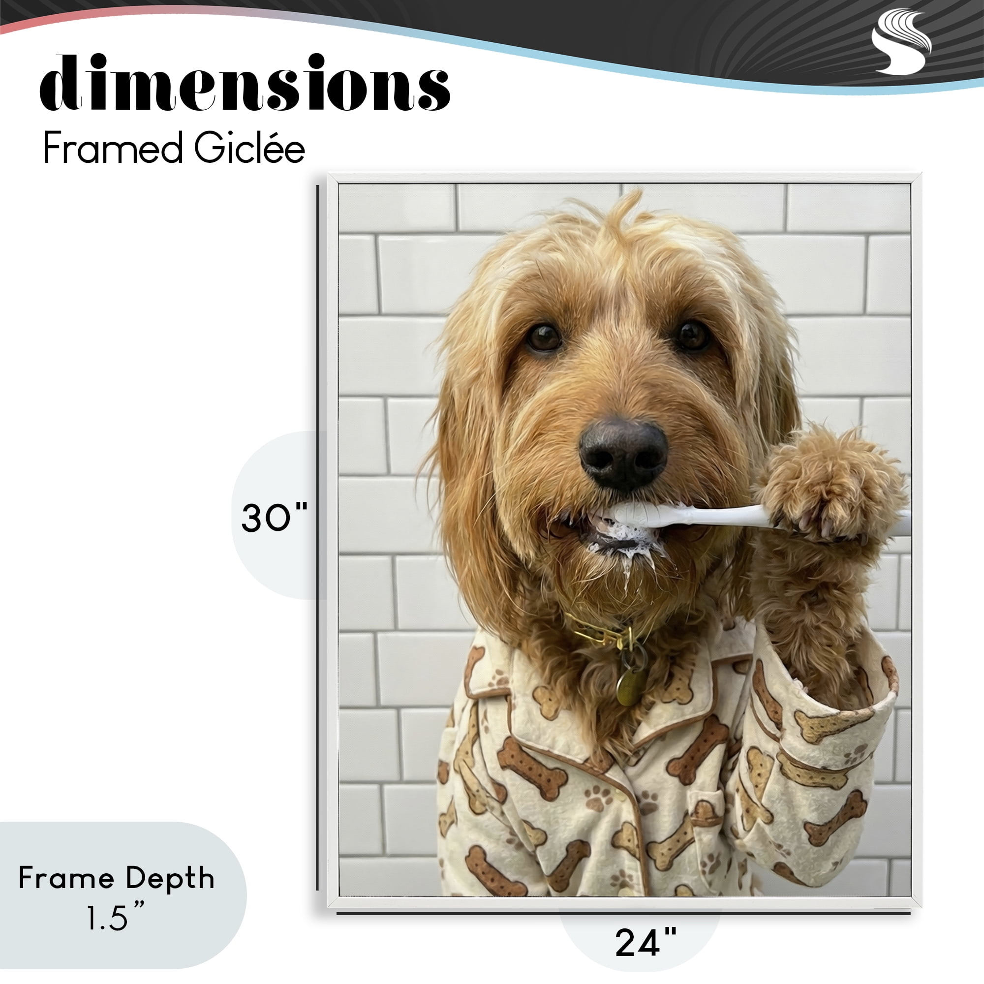 Stupell Industries Realistic Dog Brushing Teeth White Framed Giclee Art, design by Abigail Walker
