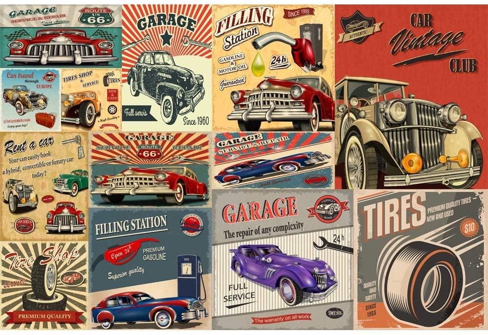 IDEA4WALL Wall Murals for Bedroom Vintage Car and Garage Collection Collage Removable Wallpaper Peel and Stick Wall Stickers - 66x96 inches