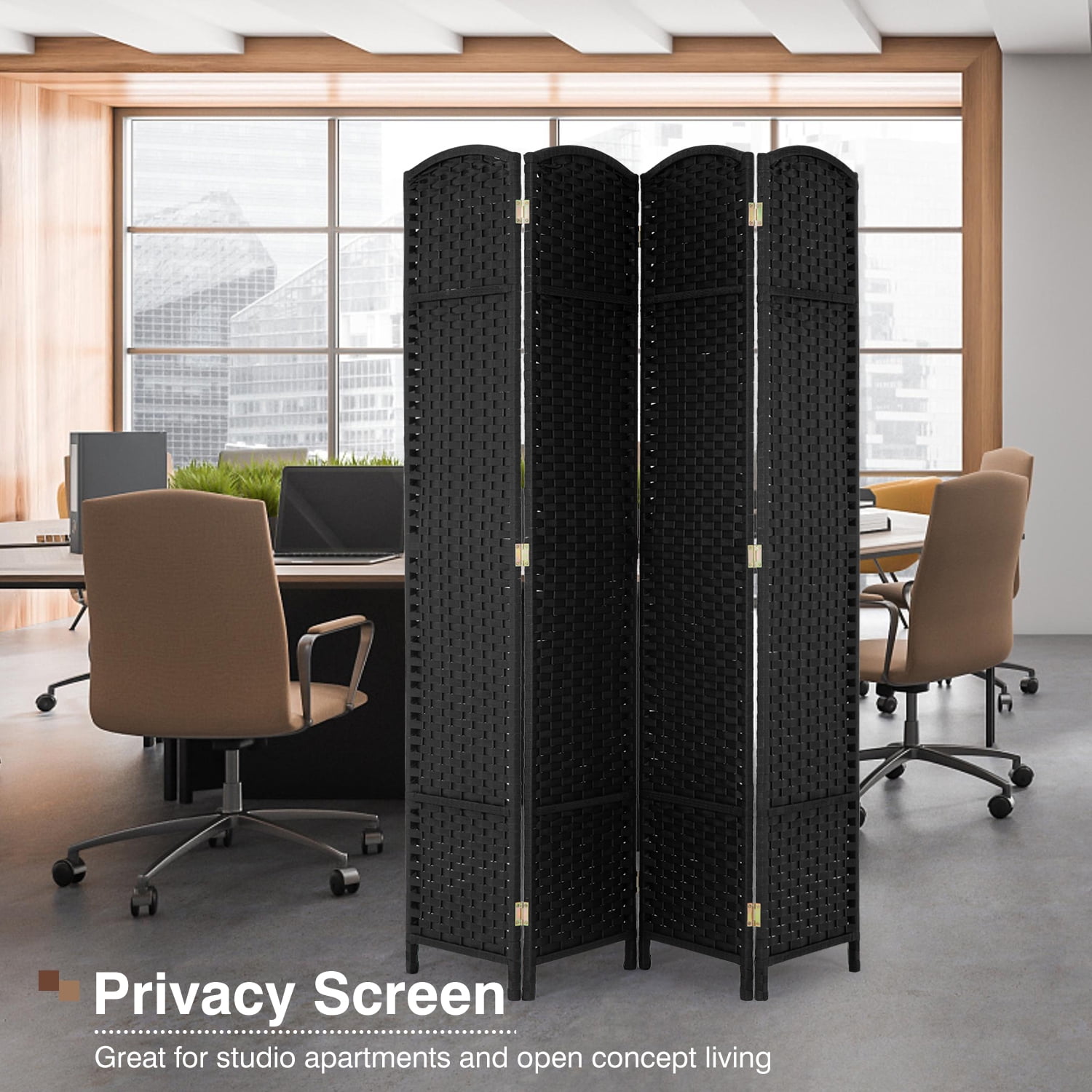 4 Panel Room Divider Folding Privacy Screen 5.57 FT Tall Partition Room Separator   Freestanding Wall Divider, Black