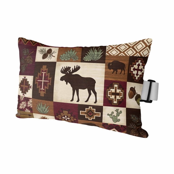 Brown Elk Boho Outdoor Pillows for Chaise Lounge Chair Waterproof Lumbar Pillows with Insert&Adjustable Strap Beach Headrest Pillow Brown Vintage Ethnic Cabin Abstract Art Plaid Pool Pillow 12"x20"