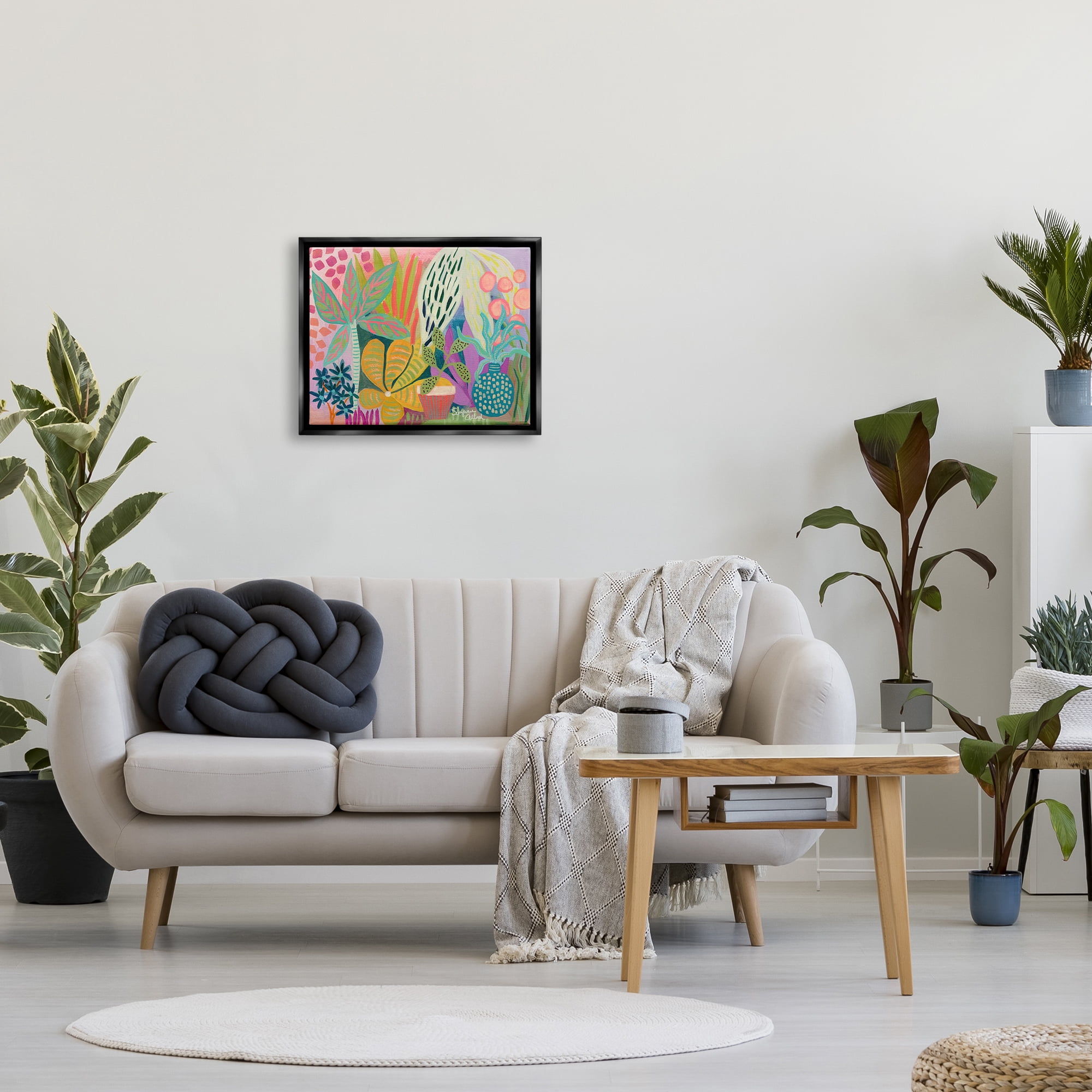 Stupell Industries Modern Plants Abstract Shapes Botanical & Floral Painting Black Floater Framed Art Print Wall Art