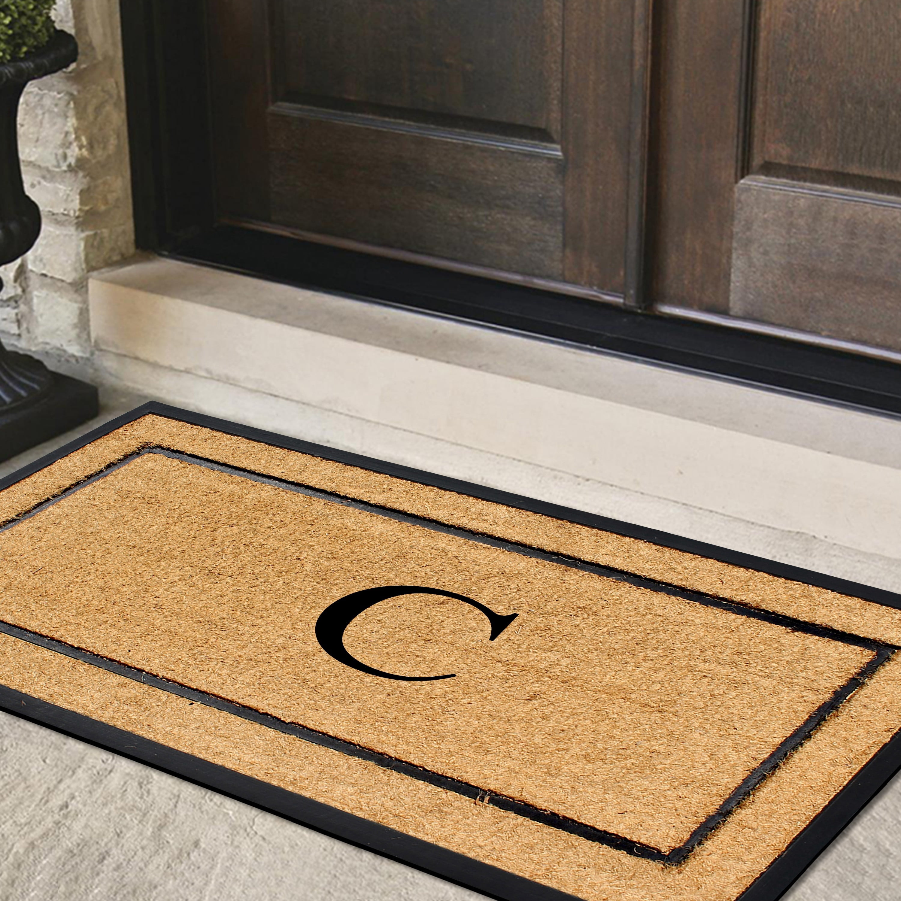 A1HC Natural Coir Monogrammed Doormat, Heavy-Duty Thin Profile Front Door Mat - 30"x60"