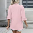 thumbnail image 3 of VEKDONE Ladies' Spring And Summer Casual Solid Color 3/4 Sleeve Quarter Sleeve Front Cardigan Pink L, 3 of 8