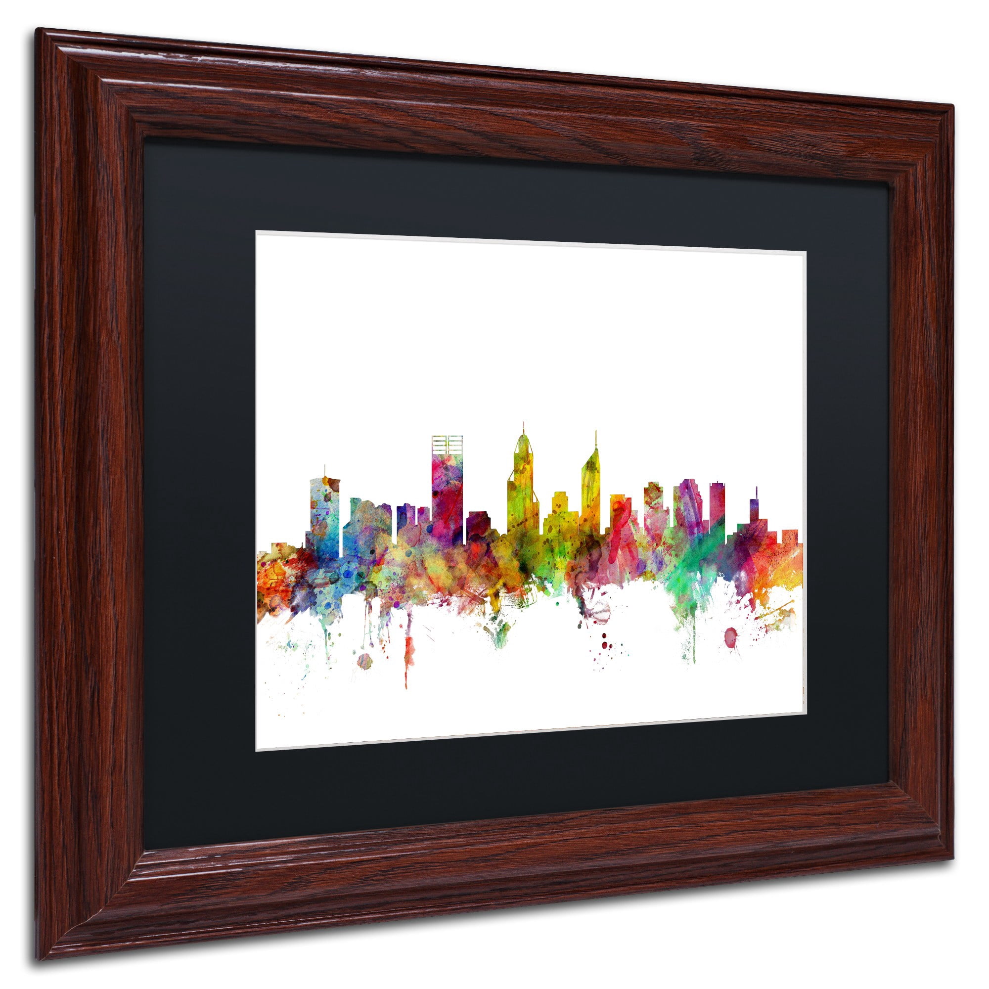 Trademark Fine Art "Perth Australia Skyline" Canvas Art by Michael Tompsett Black Matte, Wood Frame