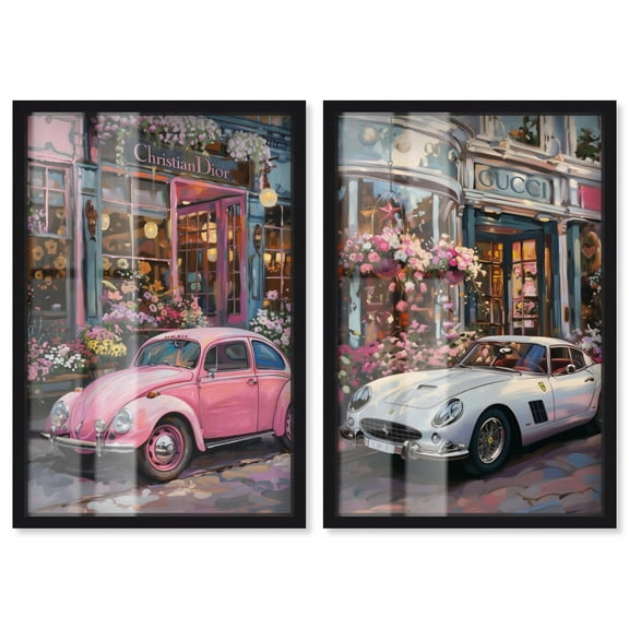 Parisian Pink Glam Set Shadowbox Fashion Prints by Art Remedy, Black Frame, 10 x 15