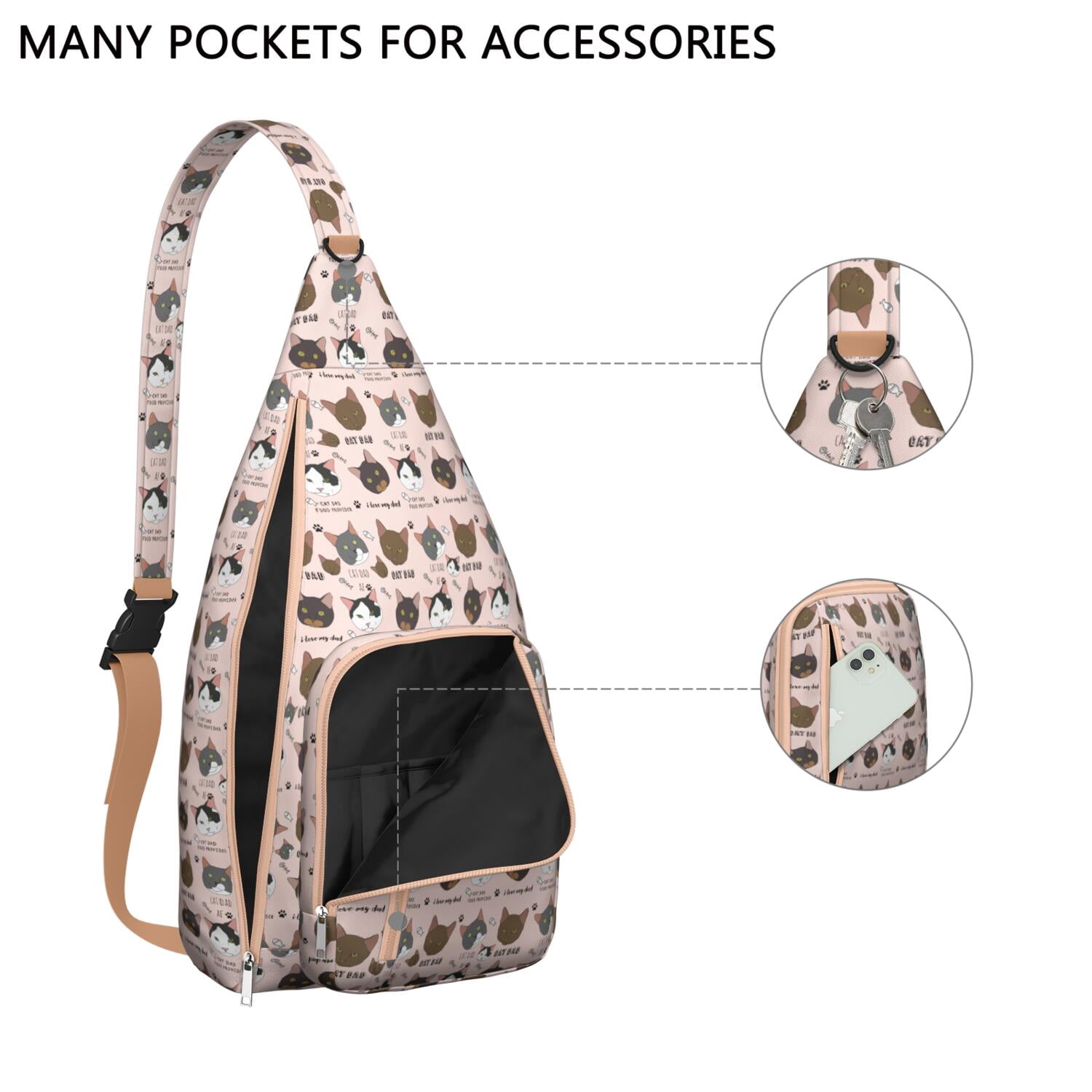 Pet Lover's Vintage Cat Sling Bag - Floral Cat Design Shoulder Backpack (Organized Multi-Pocket, Stylish & Functional)