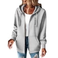 thumbnail image 5 of JGGSPWM Womens Zip Up Hoodies Solid Color Casual Long Sleeve Zipper Sweatshirts Fall Winter Comfy Track Jackets with Pockets Gray L, 5 of 9