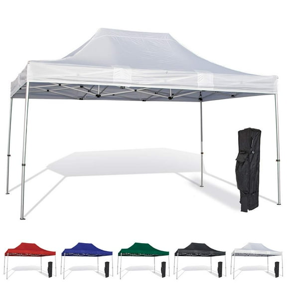 White 10x15 Pop Up Canopy Tent - Durable Aluminum Frame with Water-Resistant Polyester Fabric Top - Sturdy Wheeled Canopy Bag and Stake Kit Included (5 Color Options)