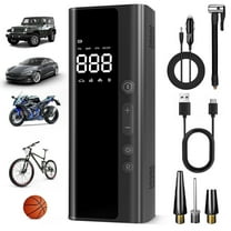 Tire Inflator Portable Air Compressor, HDJ 8000mAh & 150PSI Air Pump for Car Tires with Pressure Gauge and Led Light for Car Motorcycle Bike Ball, Black